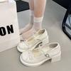 Versatile thick heel Mary Jane shoes women's summer new French round head bow British style small leather shoes women