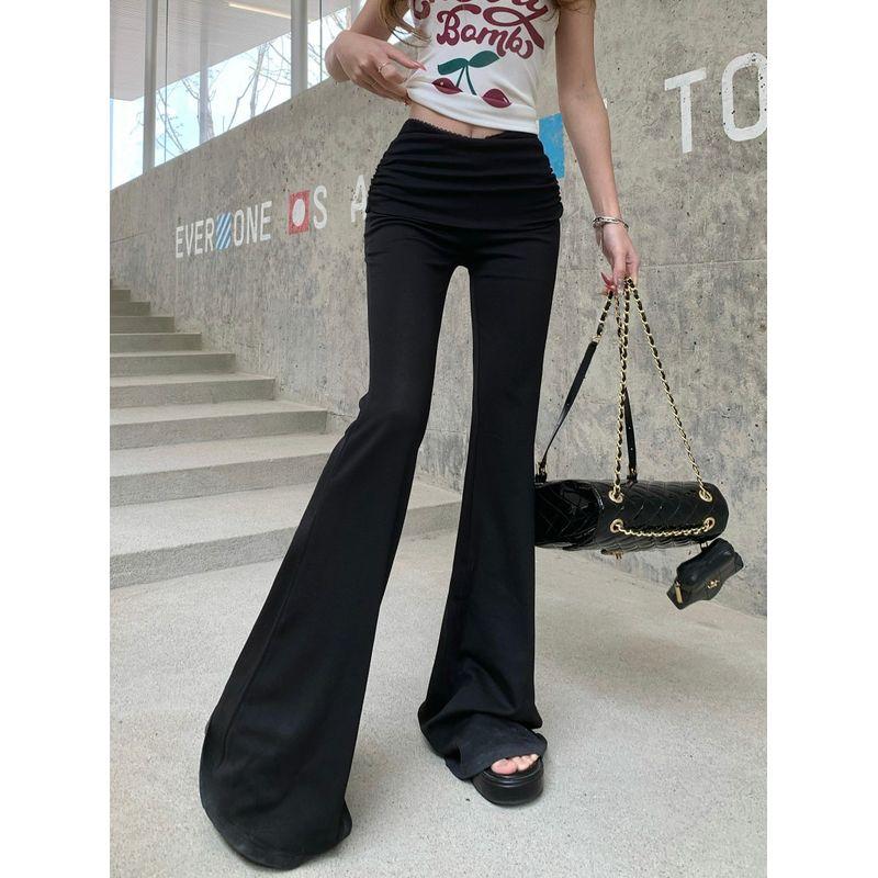 

Kumikumi Minimalist Black Silm Slim Looking Casual Pants Women s Autumn Easiest for Match Drape Younger Bootcut Trousers Pants Black L