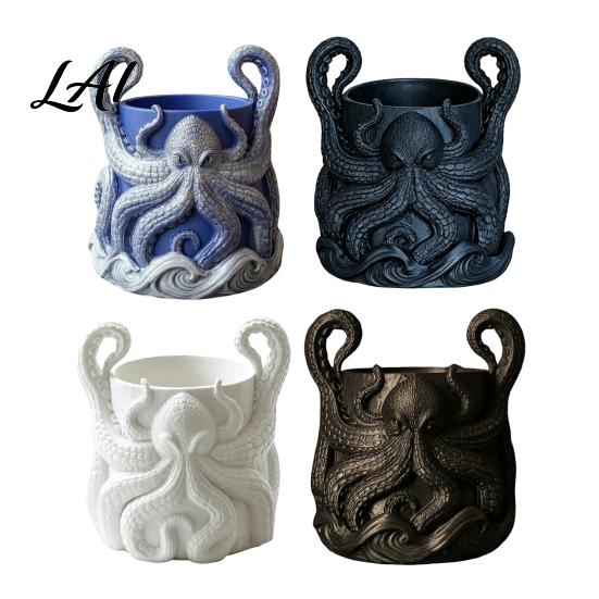 Fantasy Style Plant Container 3D Printed Octopus Planter with Tray Unique Marine-Inspired Succulents Pot Novelty Sea Monsters Decor Pot Drainage