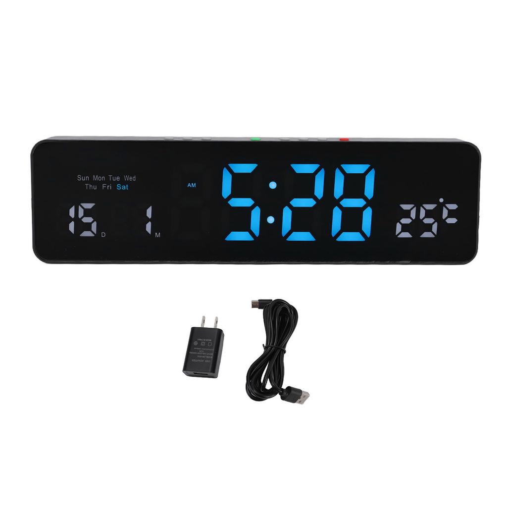 LED Digital Clock Desktop Or Wall Mount Electronic Alarm Clock for Bedroom Living Room Blue White Display