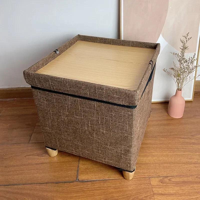Baumwoll-Leinen Aufbewahrungs-Hocker Multifunktionale Aufbewahrungsbox Multifunktionale Aufbewahrungsbox Quadratischer Sofa-Hocker Haushalts-Aufbewahrungs-Hocker