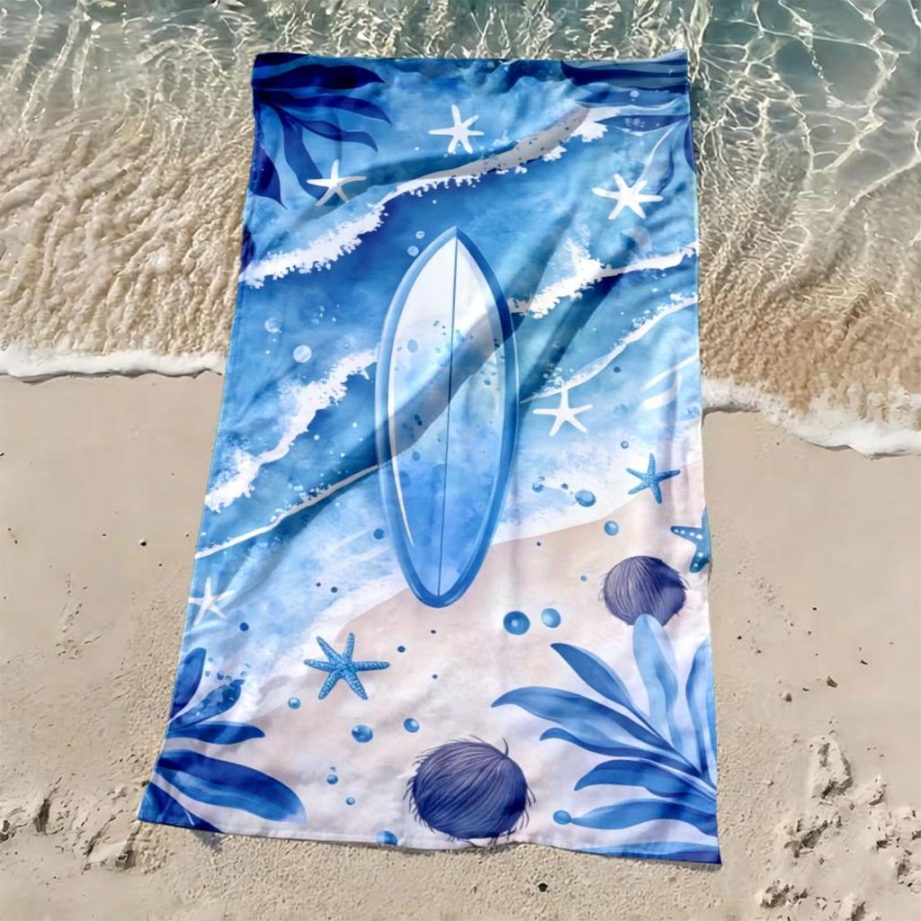 Surfboard Starfish Blue Leaf Print Beach Towel Polyester Soft Quick Dry Large Bath Towel Summer Swimming Pool Surfing Blanket