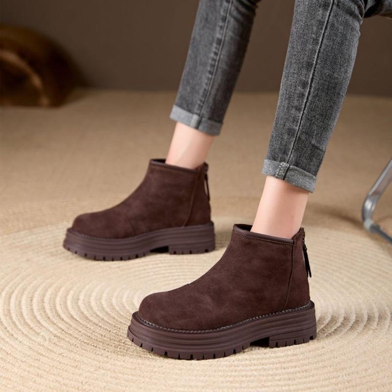 Retro velvet Martin boots autumn and winter new outer wear velvet boots thick soles increase height versatile and thin short boots women