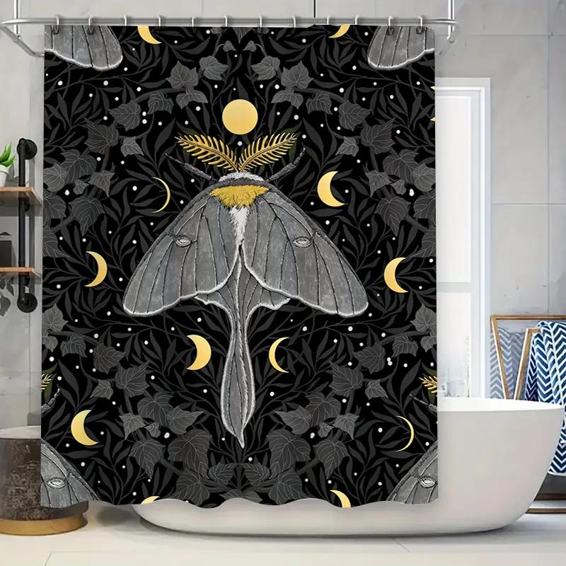 

Dark Moon Butterfly Shower Curtain Gothic Home Decor For Bathroom Black Gold Leaf Pattern Available W60H190(CM)-1 Pcs
