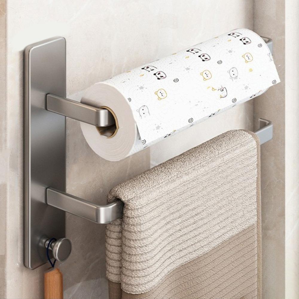 Wall Mounted Paper Towel Holder Carbon Steel Cling Film Storage Rack Roll Paper Dispenser  Bathroom
