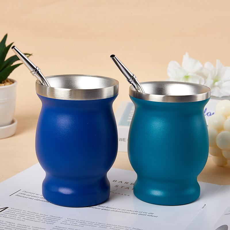 230ml Yerba Mate Gourd Tea Cup Set Double-Wall Stainless Steel Coffee Water Cup Straws Filter With Spoon Brush
