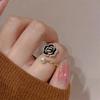 New French Black Shiny Zircon Rose Open Ring For Women Personalized Fashionable Daily Accessories Party  Birthday Gifts