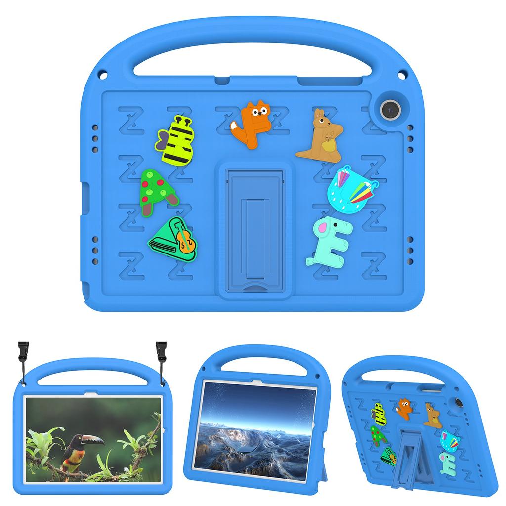 For Samsung Galaxy Tab A11+/A9+ Kickstand Case Cartoon Design Anti-Drop EVA+PC Tablet Cover with Strap for Kids