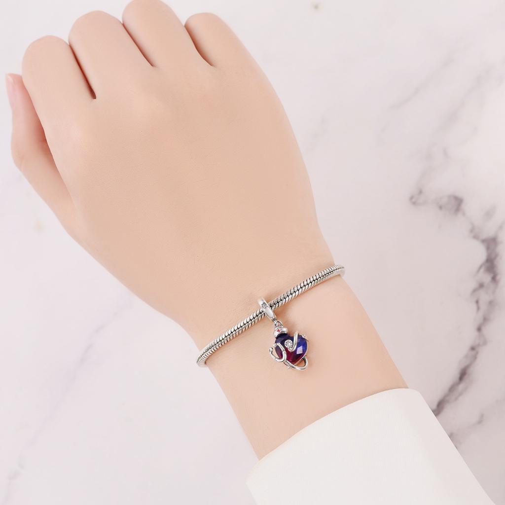 Copper Stethoscope Gradient Heart Pendants Bracelet Charms Fit Women Jewelry Party Beads Diy Fine Gift Accessories