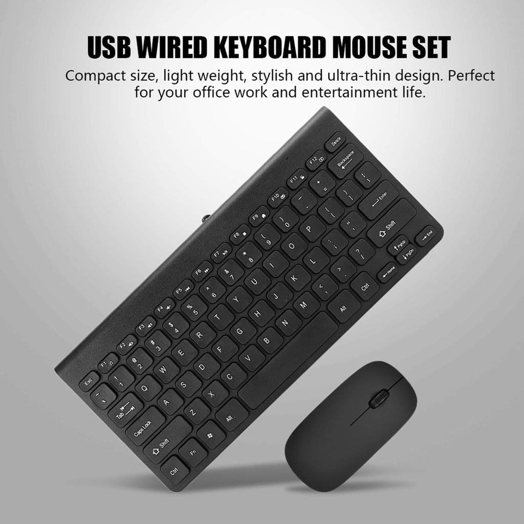 Jectse Wired Keyboard and Mouse Set, Ultra-Slim USB Wired Keyboard with Optical Mouse and Mouse, Plug and Play, Round Keycaps, for PC Laptops (Black)