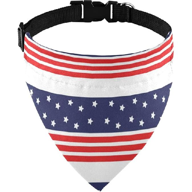 Fourth of July Dog Bandanas with Adjust Buckle American Flag Pet Triangle Scarf Washable Independence Day Dog Collar one Size