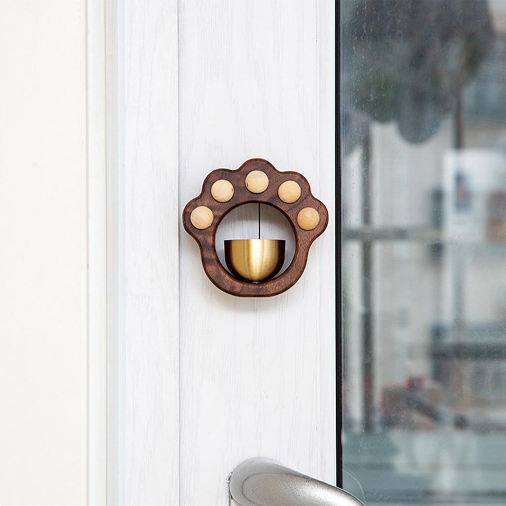 Shopkeeper Bell Cute Cat Claw Wood Brass Magnetic Door Opening Bell for Home Store Entrance 7x7.5cm