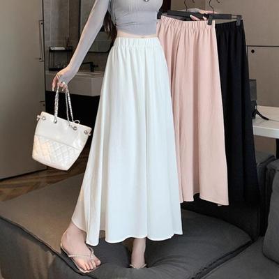 Women Casual Pants Elastic High Waist Solid Color Oversized Wide Leg Pants Skirt Vacation Work School Summer Pants Skirt