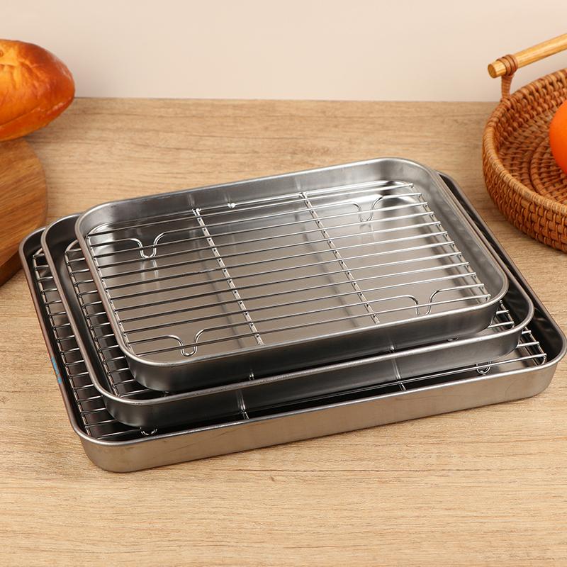 Stainless Steel Baking Pan Tray With Wire Rack Cake Baking Bbq Pan Tray Removable Cooling Rack Oven Cooking Grilling Tool