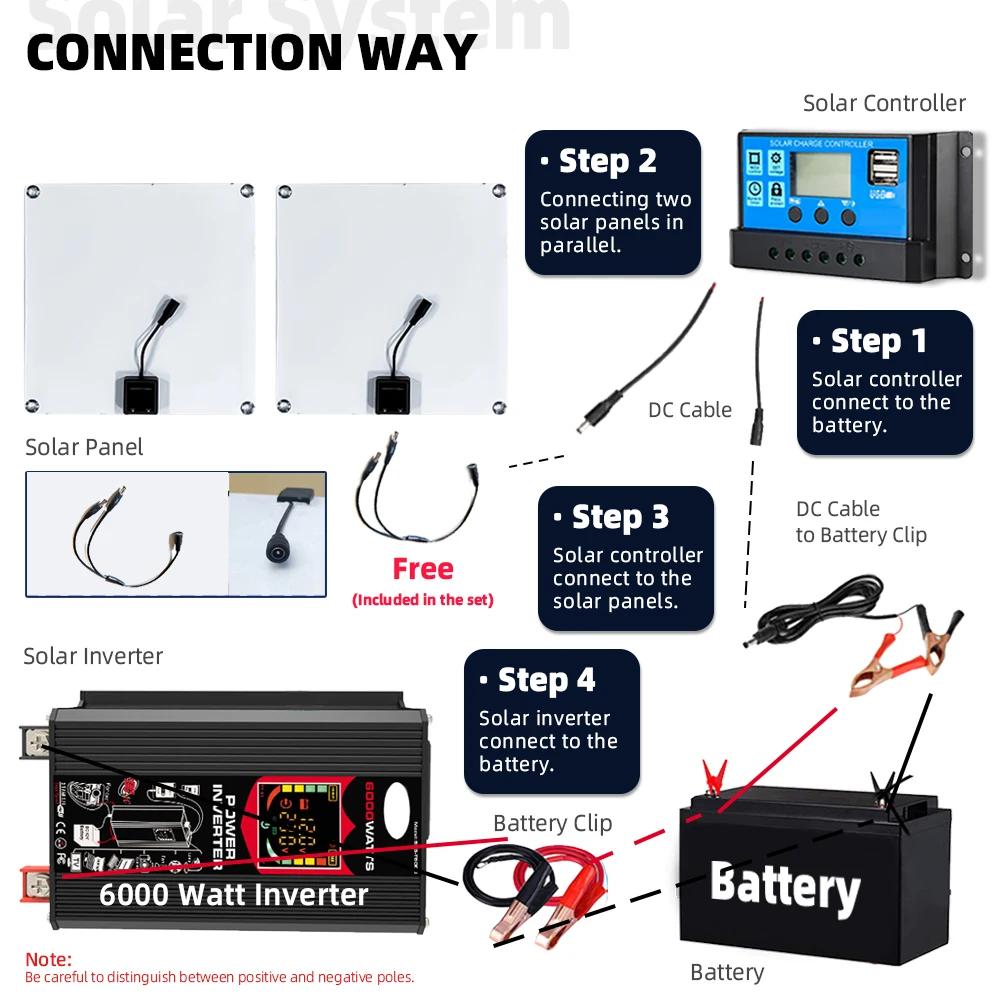 6000W Solar System Inverter 30A Controller 2*200W Solar Panel solar panel 220v full set for house Camping For Car RV