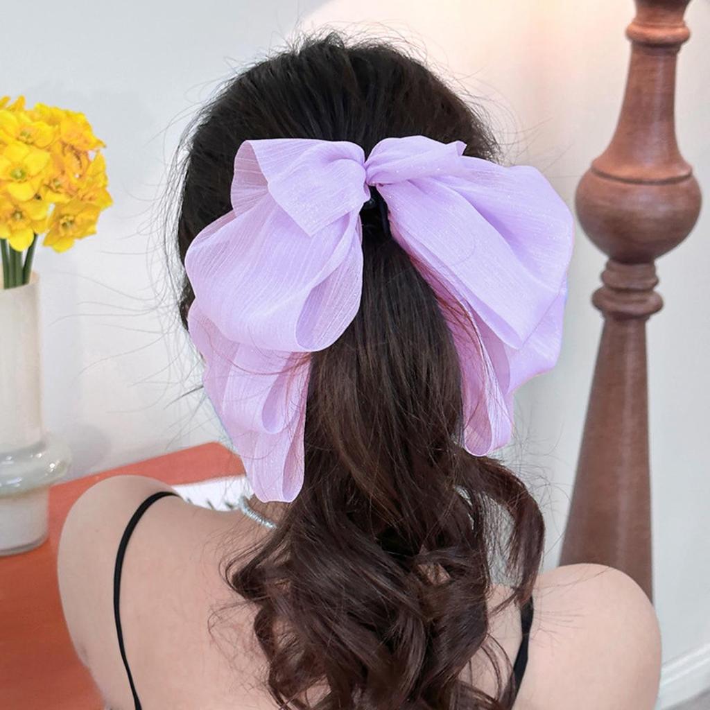 Grampo de Cabelo com Laço de Gaze Feminino 2025, Prendedor de Cabelo para Penteados/Rabo de Cavalo, Presilha de Garra para Uso Diário e Passeios