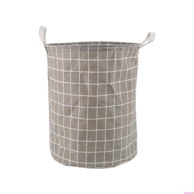 Spacious Grid Pattern Cotton Linen Foldable Laundry Basket for Home Storage of Dirty Clothes Toy and Household Items