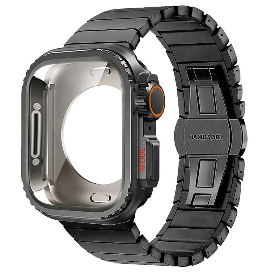 Custodia Metallica+Cinturino in Acciaio Inossidabile per Apple Watch Band Ultra 3 2 49mm 11 10 46mm Guscio Protettivo Upgrade Iwatch 9 8 7 SE 45mm 44