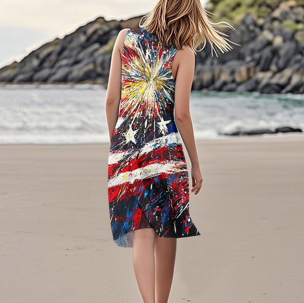 Summer Dresses For Women Loose Beach Vacation Casual Sleeveless Sundresses With Pockets Tank Dress