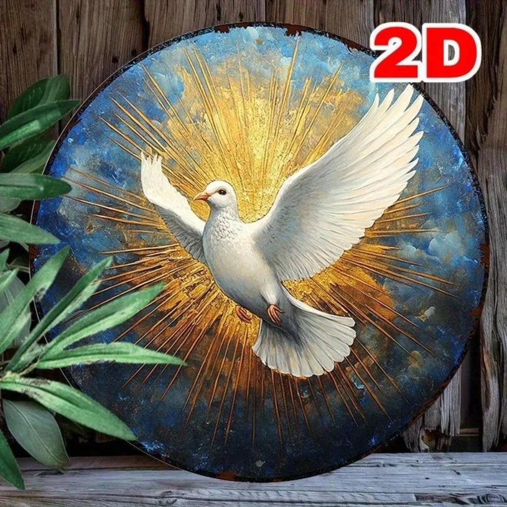 Metal Wall Art Holy Spirit Dove Design Round Aluminum Sign 20x20cm 2D Home Decor 20x20 разноцветный