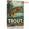 2D Flat, Fun and Inspiring Quotes, Retro Rectangular Iron Metal Wall Art- Trout Jumping Pattern, Retro Design, Country Home and