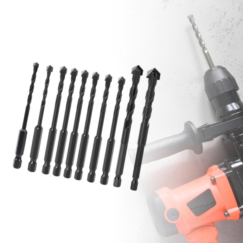 10Pcs Hexagonal Drill Bit Carbide Drill Set Ceramic Tile Wood Glass Punching Hole Saw Metal Drilling Tool Set