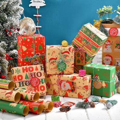 6 adet DIY Kalınlaştırılmış 50*70cm Karışık Stil Noel Hediye Paketleme Kağıdı Kraft Kağıdı Noel Elemanları