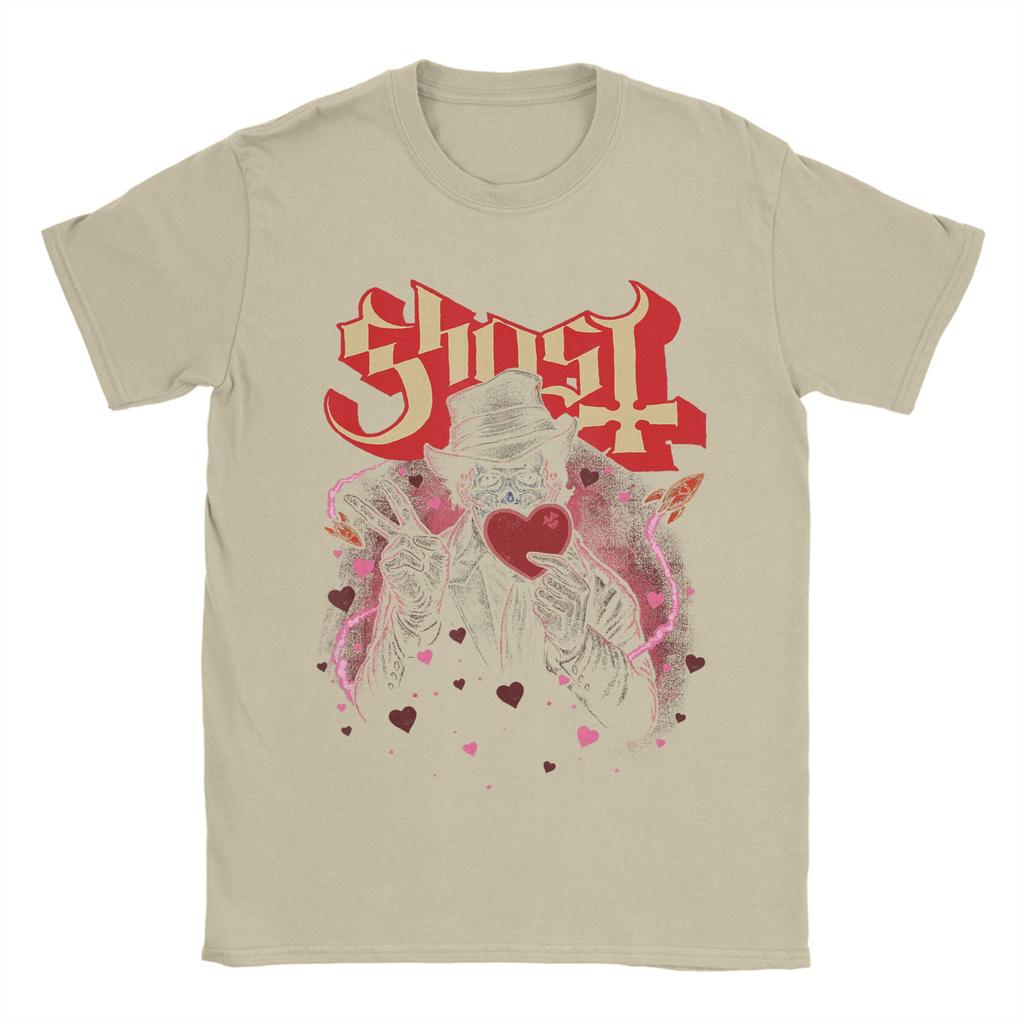 Ghost Band Valentines Day Flower Heart Skull TShirts for Men Awesome Cotton Tees Round Collar Short Sleeve T Shirt Tops