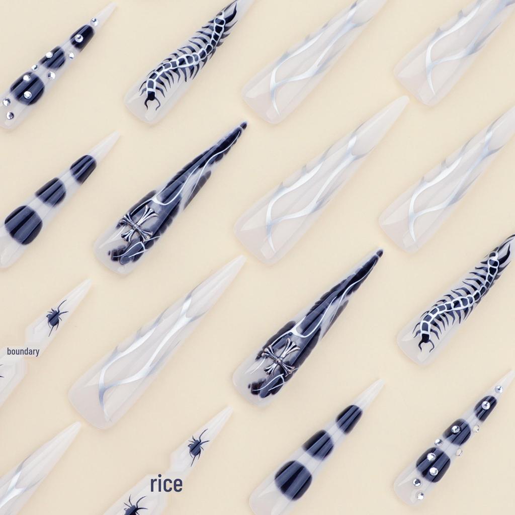 Silver Flame Crocodile Print Wearable Nails - Long Pointed Style