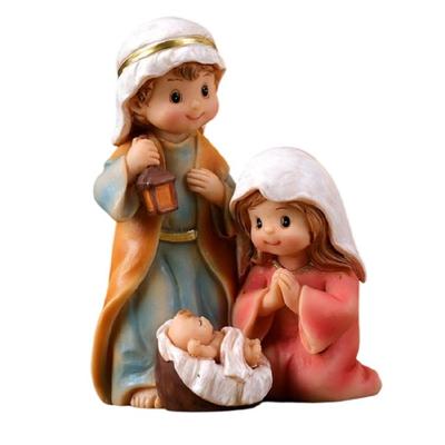 Resins Cartoon Nativity Scene Figurine Christmas Decorations Miniature Holiday Display Ornament For Tabletop Mantels