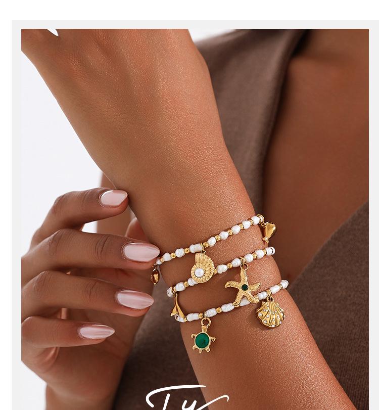 Light Luxury Starfish & Turtle Freshwater Pearl Bracelet In European & American Ocean Style