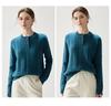 Pull élégant en tricot cachemire pour femme, Automne/Hiver 2026: Col rond, Demi-boutonnage, Coupe ample, Épais et élégant