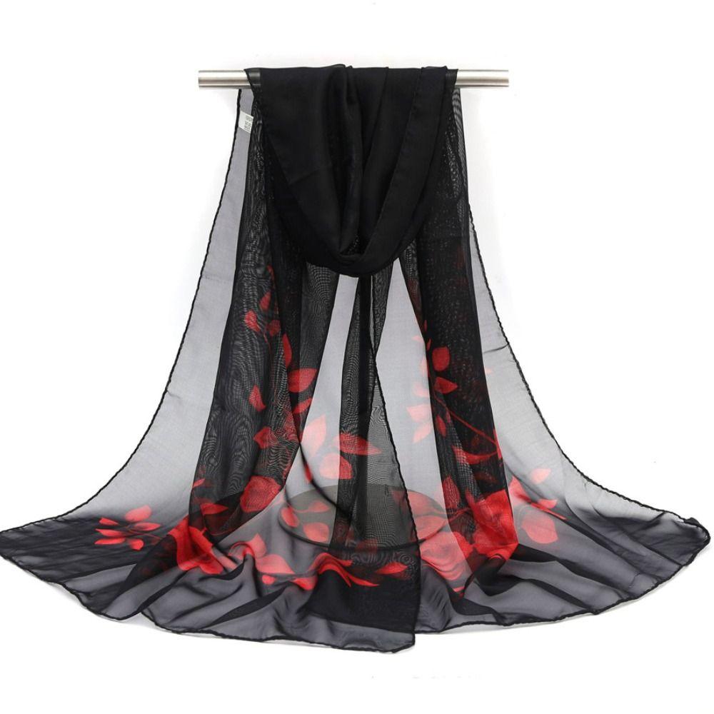 Trendy Branch Rose Pattern Chiffon Scarf Luxury Design Brand Spring Summer Scarf Long Cape Shawl For Women Girls