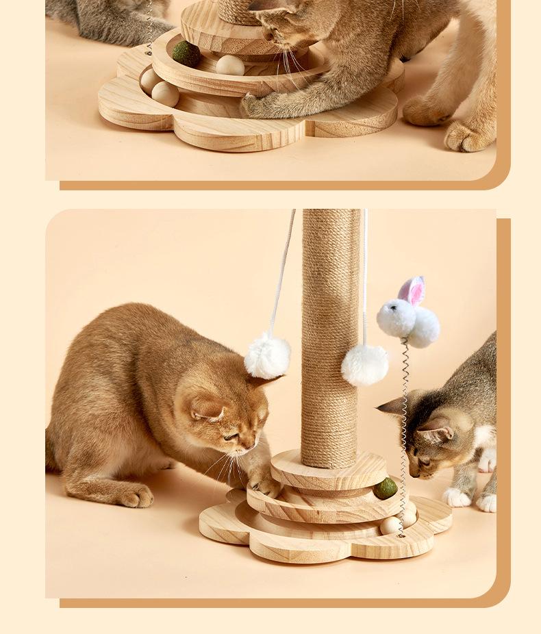 Durable Solid Wood Sisal Cat Scratching Post & Toy - Self-Entertainment and Boredom Relief for Cats
