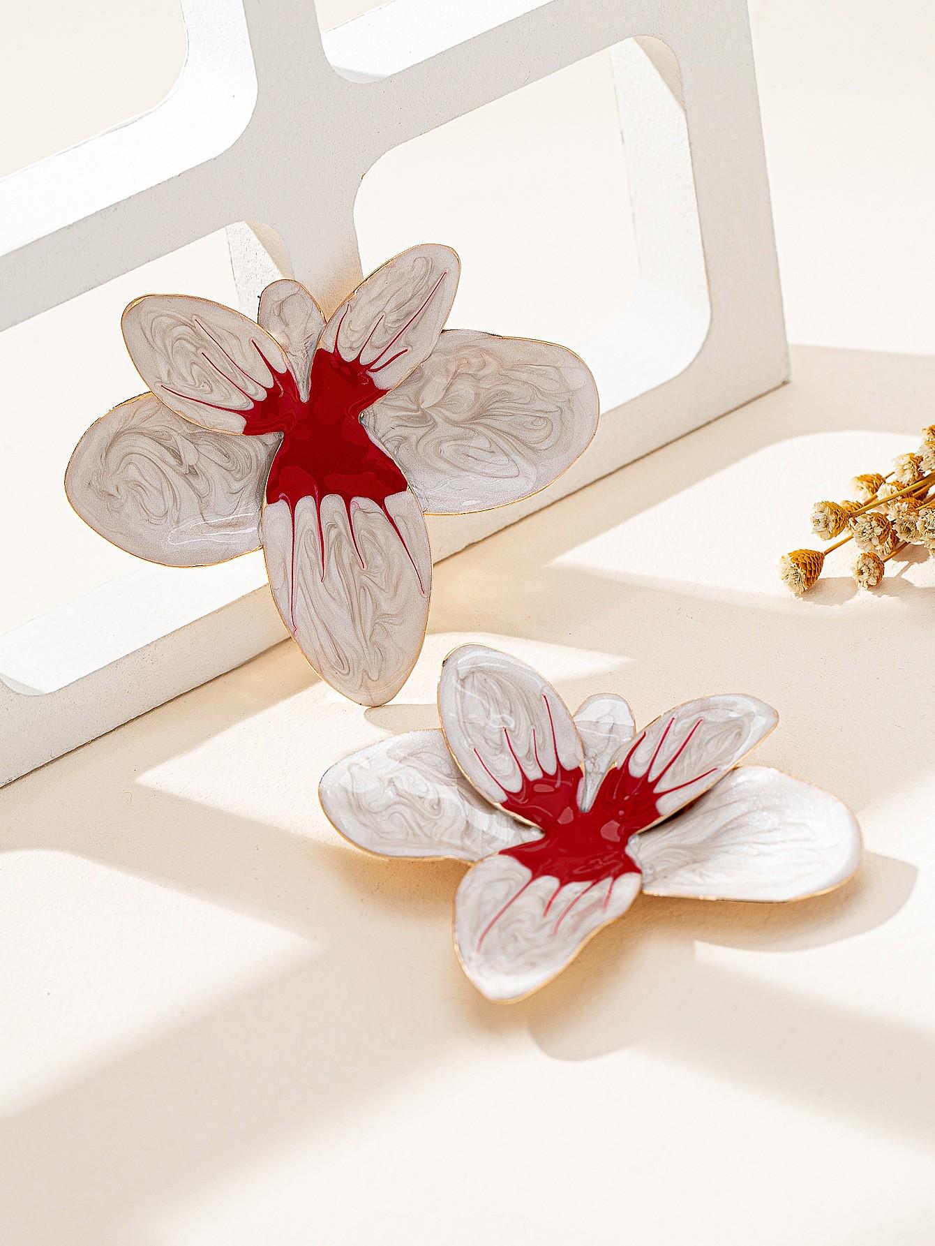 Trendy Enamel Glaze Gradient Floral Earrings for Women белый
