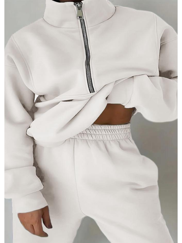 Europäischer & Amerikanischer Stil Lässiger Strickfleece mit Reißverschluss Sweatshirt & Sweatpants Damen Zweiteiler