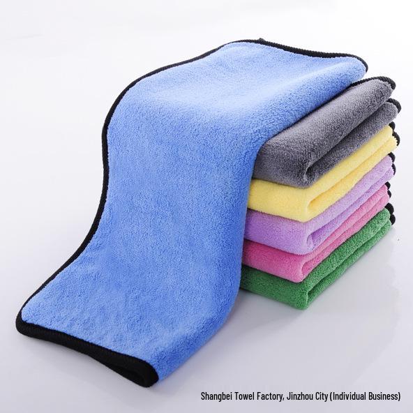 Dual-sided Water-Absorbing Coral Fleece Car Cleaning Towel with Edge Wrapping