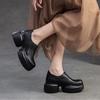 Johnature Retro Solid Color Thick Soled Pumps Genuine Leather Comfortable And Versatile Women's Slip-on Shoes