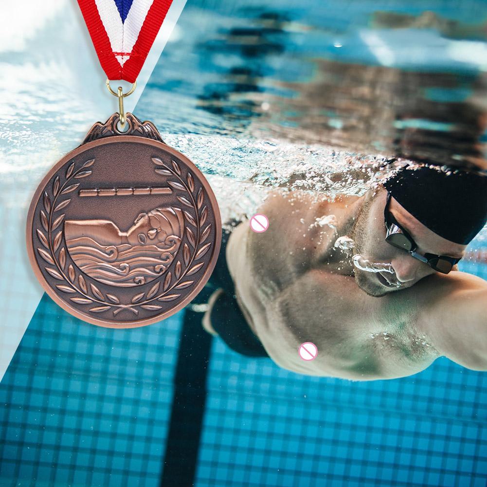 6.5cm Swimming Medal Competition Awards with Neck Ribbon Metal Winner Medals Gold/Silver/Bronze Medal for Sports Competition