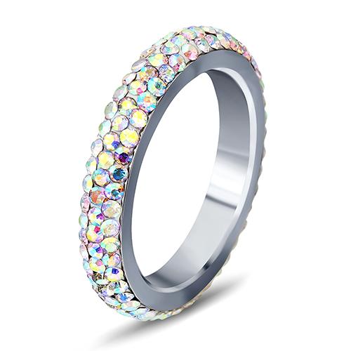

Rhinestone Multicolor Crystal Engagement Ring Stainless Steel Fashion Jewelry For Women Gift 5.5