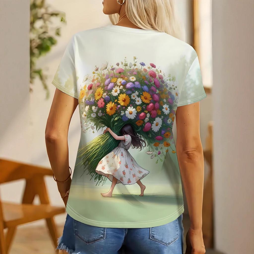 Women's T-shirt Loose 3D Printed Pattern Casual Fashion Sports Top