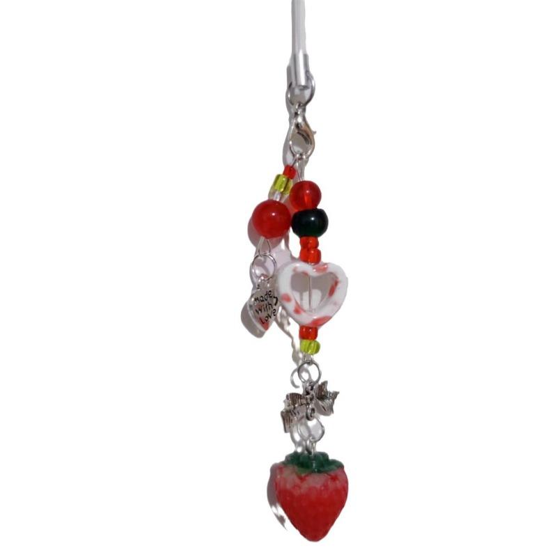 Cartoon Strawberry Phone Charm for Girl Korean Fashion Schoolbag Pendant Keyring Portable Phone Lanyard Phone Accessories