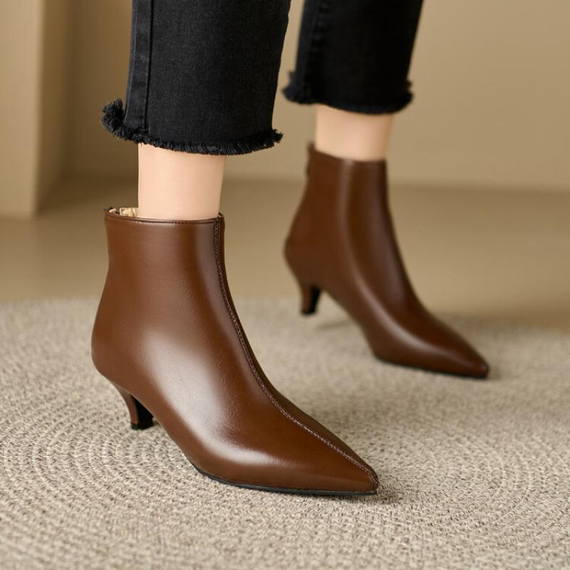European and American New Low Boots Large Size Women's High Heels Pointed Rubber Soft Sole Zipper 2025 Women's Boots