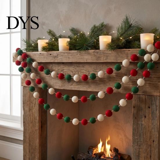 Holiday Celebration Supplies 78.8 Inch Christmas Pom Garland, Red Green White 20/30 Pompom Xmas Party Wall Decor Balls Garland Ornaments for