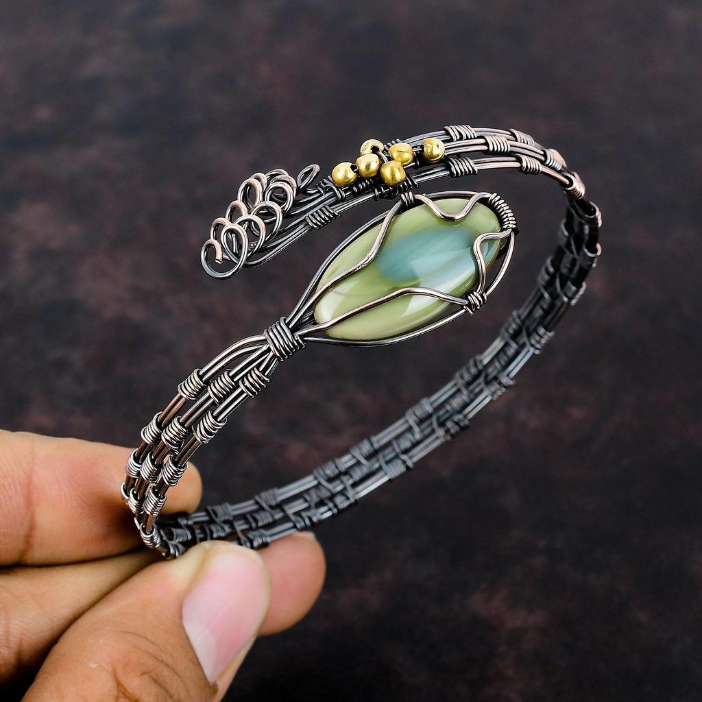 Kaiserjaspis Armreif Kupferdraht umwickelt Armspange Verstellbarer Armreif Edelstein Armreif Handgemachte Armspange Kupferschmuck zum Geschenk