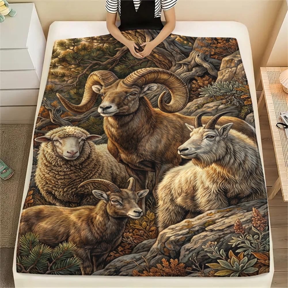1PC Sheep Print FlAannel Blanket, High quality Comfortable for All Seasons, Home Decor, Warmth and Comfort