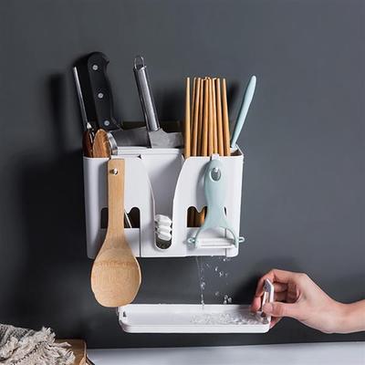 Adhesive Multi-Knife Holder (White) / Water-Draining Knife Block