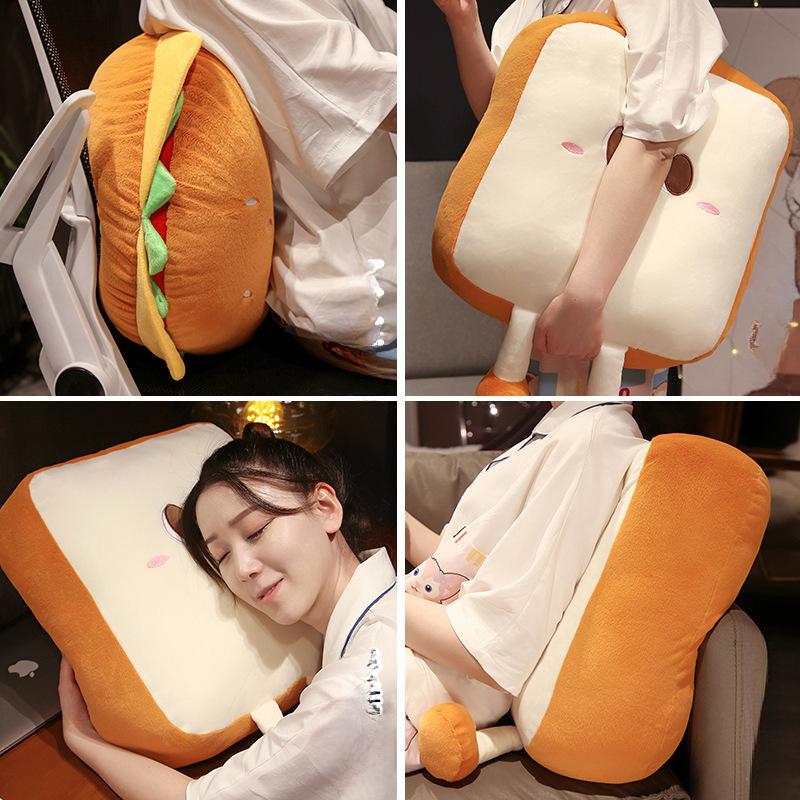 Bonita y divertida almohada gourmet con forma de hamburguesa, muslo de pollo, tostada, juguete de peluche, bonito cojín gourmet de dibujos animados