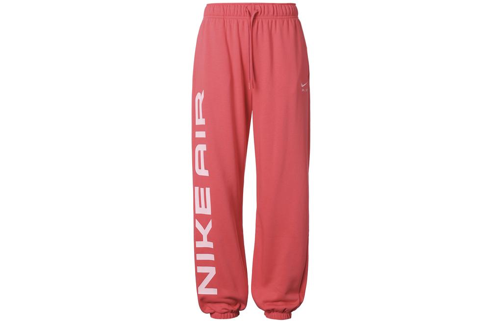 Nike Side Letter High Rise Lace Up Casual Fleece Lined Knitted Sweatpants Women's Light Fused Red FB8052-648