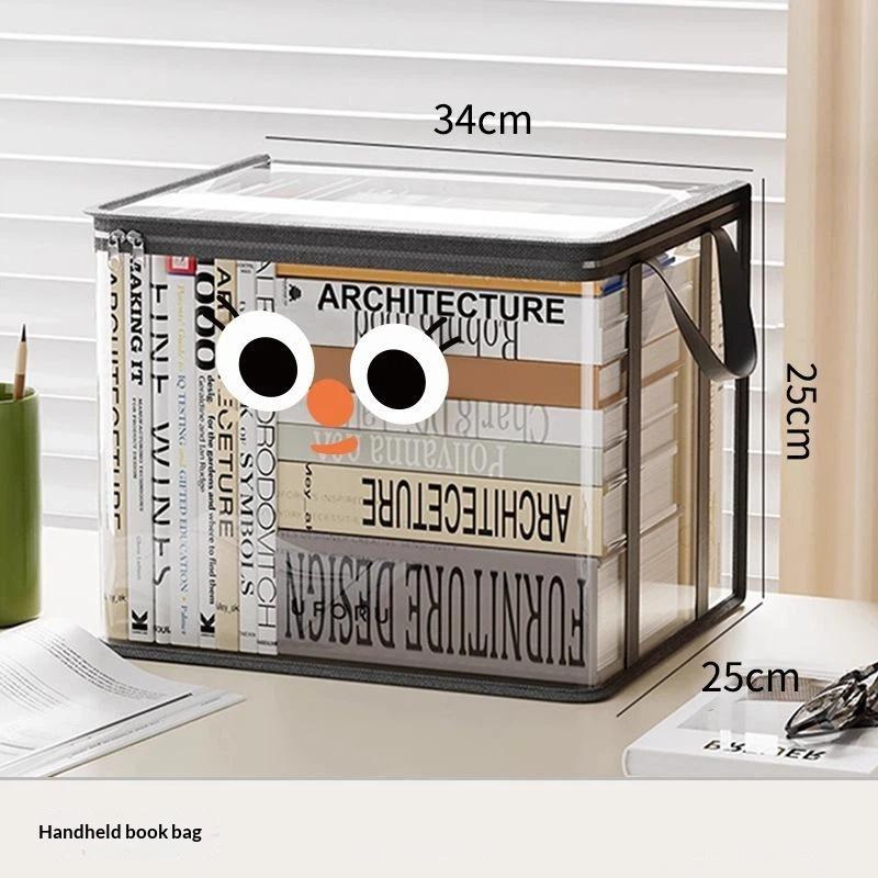 Foldable Book Box Student Dormitory Classroom Book Organizer Transparent Waterproof Book Organizing Storage Box Pouch